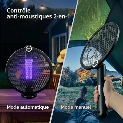 Detalle de GLÜCKLUZ Raquette Tue-Moustiques 2 en 1: Anti-Mug UV et Lampe, USB-C, 1800mAh