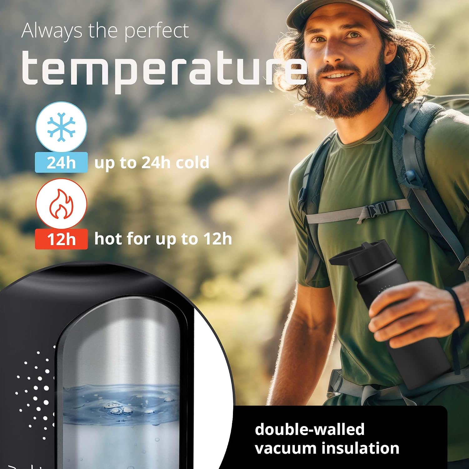 Thumbnail 3 de ACTIVE FLASK stainless steel water bottle with straw and 3 leak-proof lids
