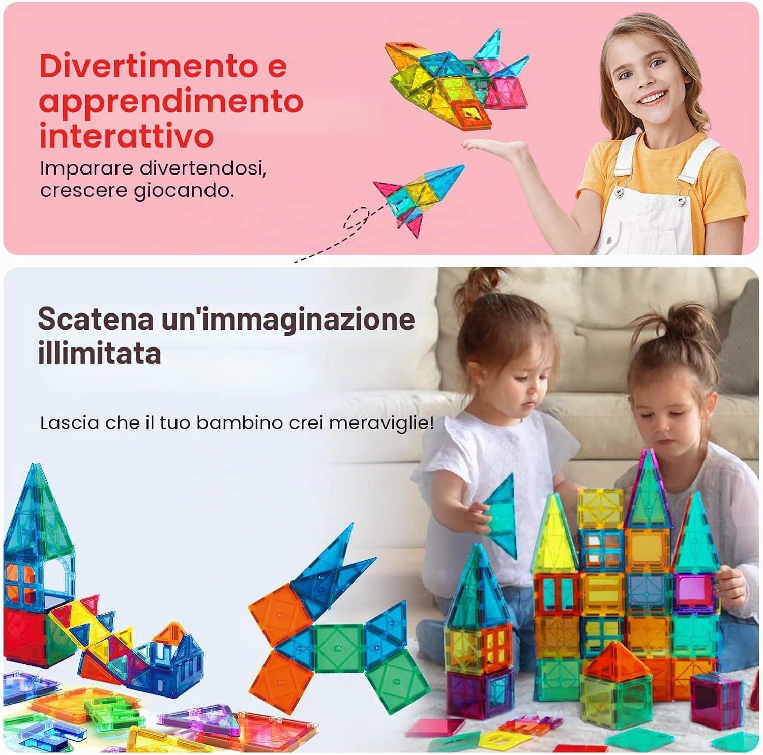 Detalle de SURFOU Costruzioni Magnetiche 58 Pezzi: blocchi da costruzione STEM per bambini 3–7 anni
