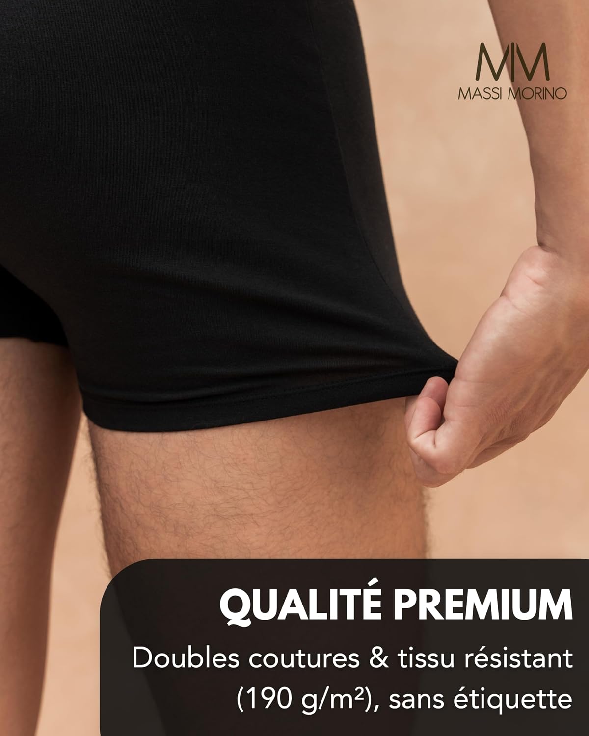 Detalle de Boxers homme en coton sans étiquette (lot de 6 ou à l’unité) – sous-vêtements noirs respirants, ceinture élastique large