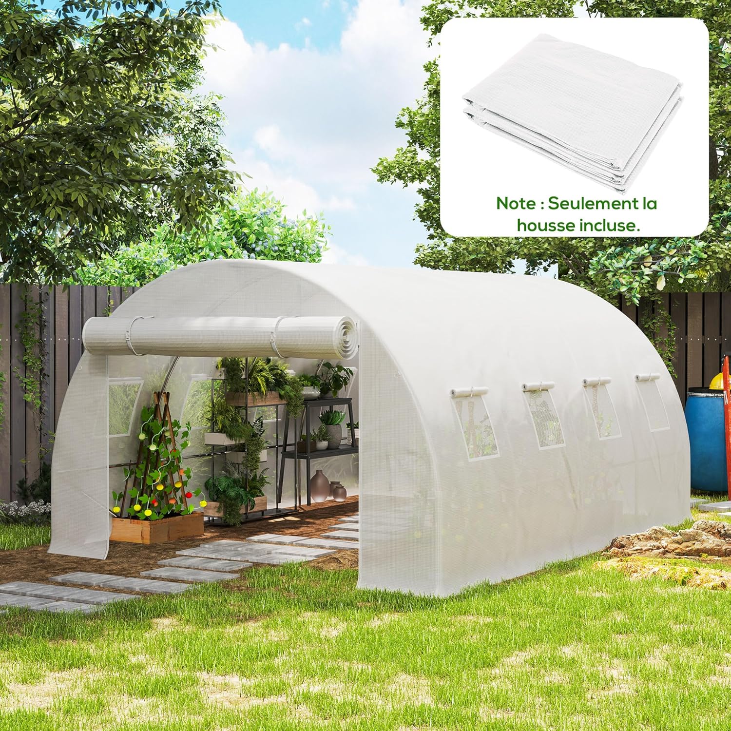 Thumbnail 1 de Outsunny Bâche de Rechange Serre Tunnel 12 m² – 4 x 3 x 2 m, PE Anti-UV, 8 fenêtres et porte enroulable