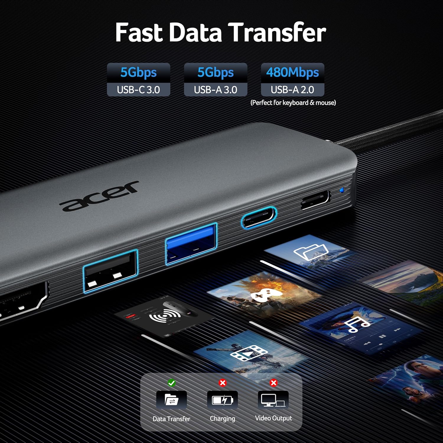 Thumbnail 4 de Acer USB C Hub 5-in-1 (USB‑C to HDMI 4K@60Hz) with 100W USB‑C PD charging