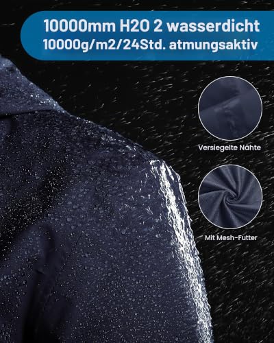 Detalle 2 de 33,000ft Regenjacke Damen – Wasserdicht, atmungsaktiv und leicht – Navy Blau, Größe 40