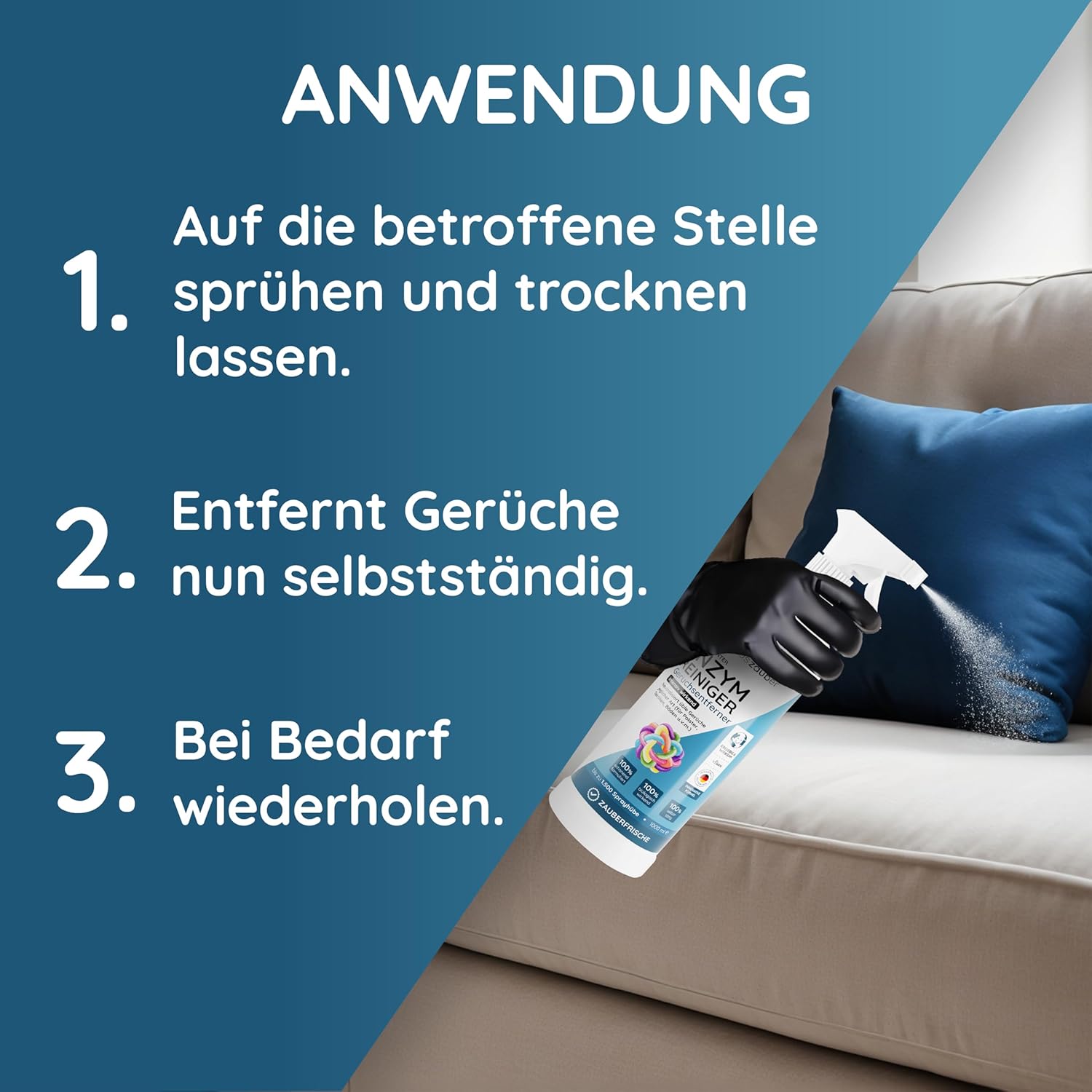 Thumbnail 5 de hauszauber Enzymreiniger STARKER GERUCHSENTFERNER 1000 ml – Gegen Katzenurin und Co., zuverlässig auf Böden, Polstern und Textilien
