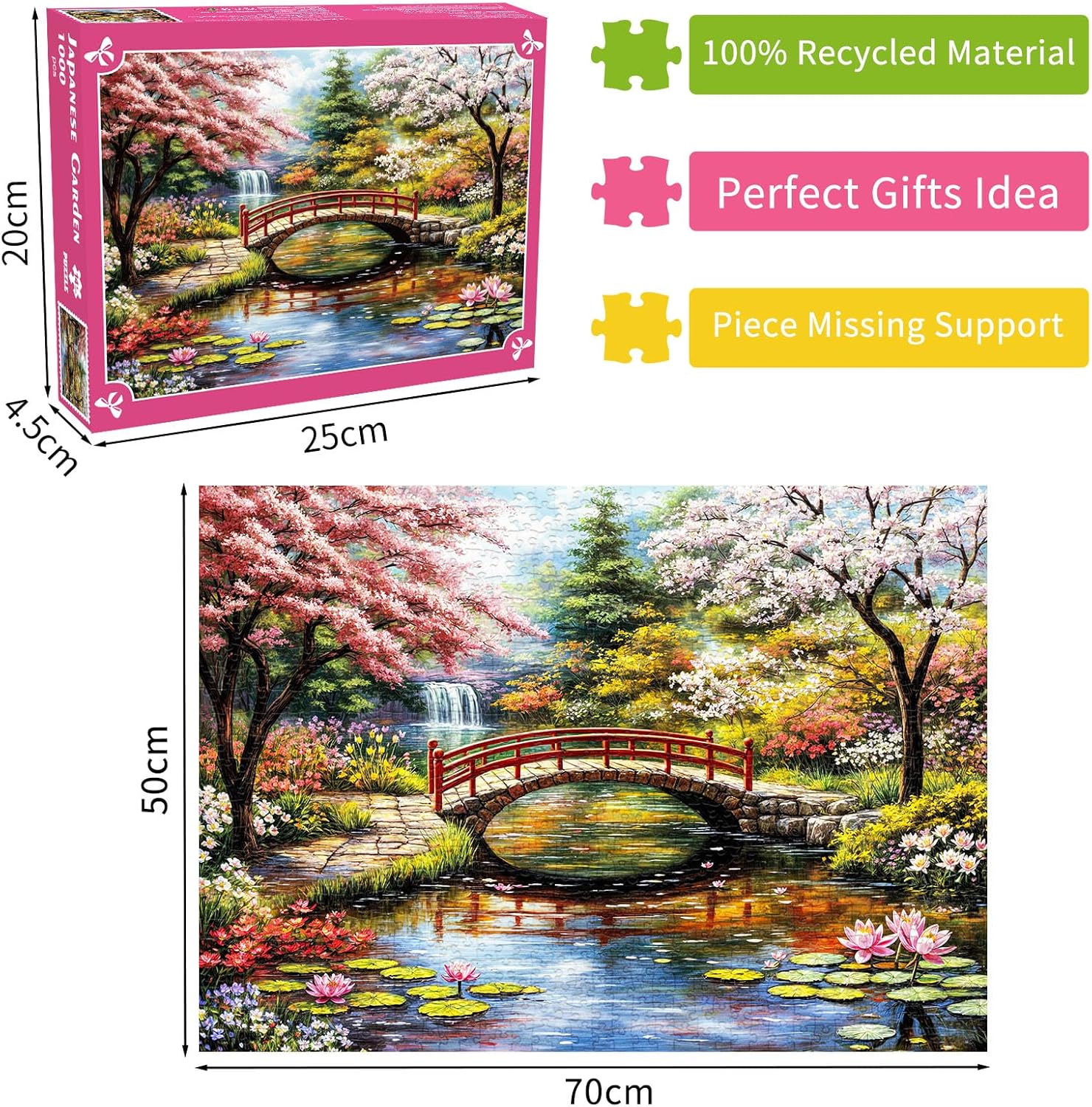 Thumbnail 1 de Japanese Garden 1000-Piece Jigsaw Puzzle (Cherry Trees & Water Lilies) for Adults