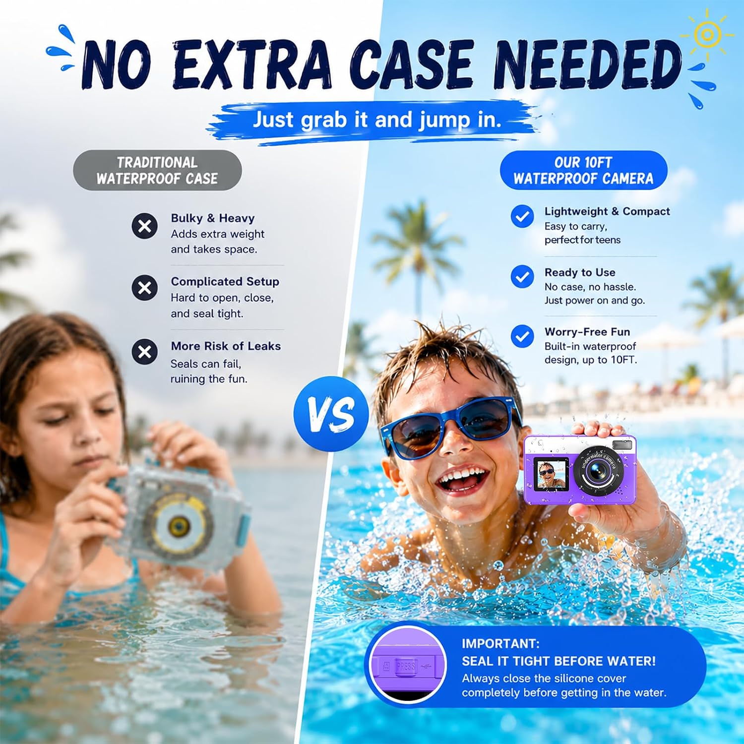 Thumbnail 3 de Maxmango D70: Fotocamera Subacquea 4K 48MP, Impermeabile 10FT, Doppio Schermo – Premium per Avventure Mare e Piscina