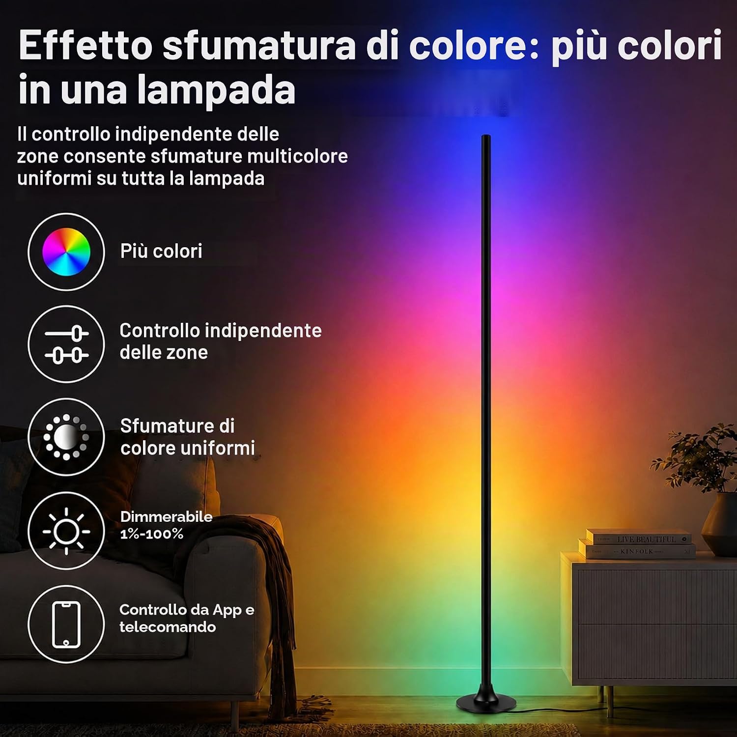 Thumbnail 1 de Sylvwin Lampada da Terra RGB LED 120 cm – lampada angolare con app, telecomando e sincronizzazione musicale