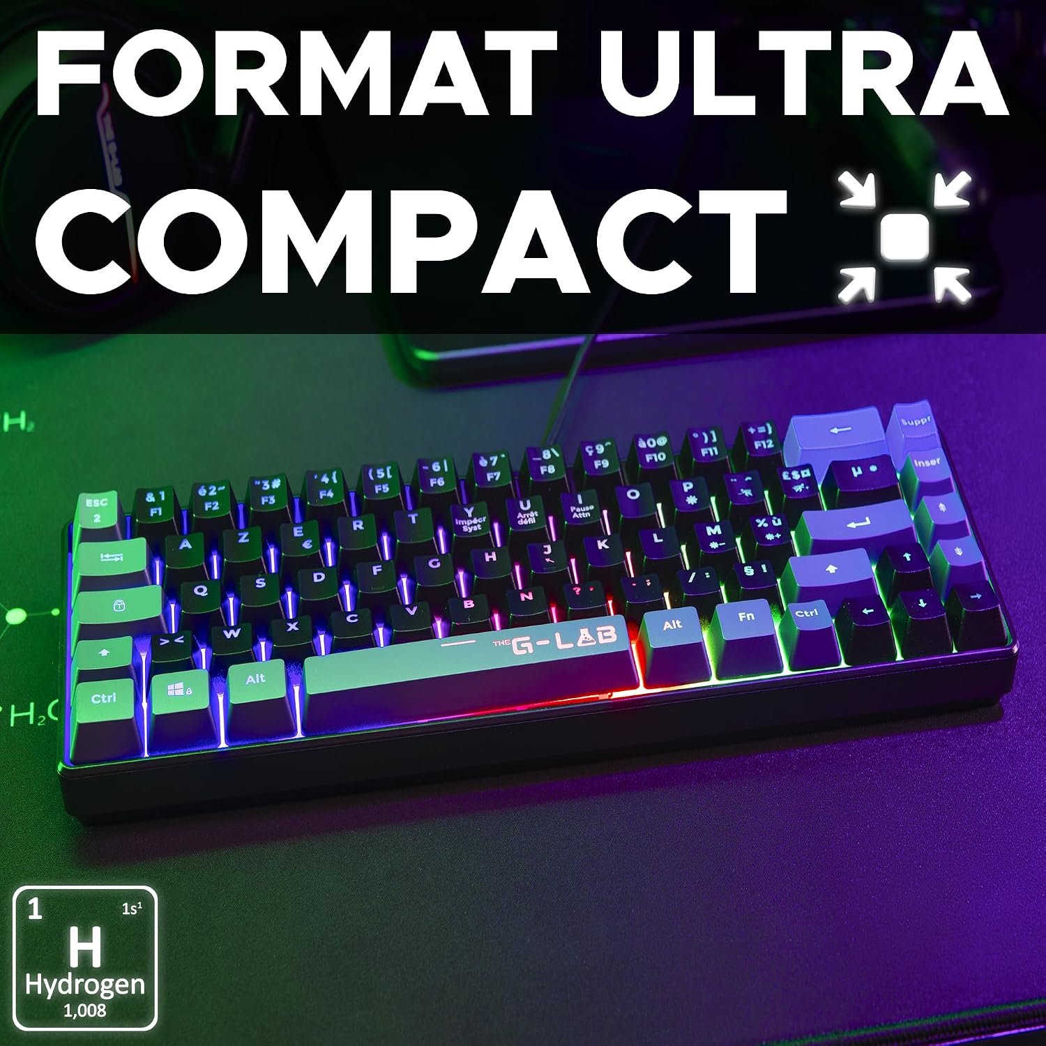 Detalle 2 de THE G-LAB Keyz Hydrogen – klawiatura gamingowa 60% półmechaniczna, AZERTY, RGB