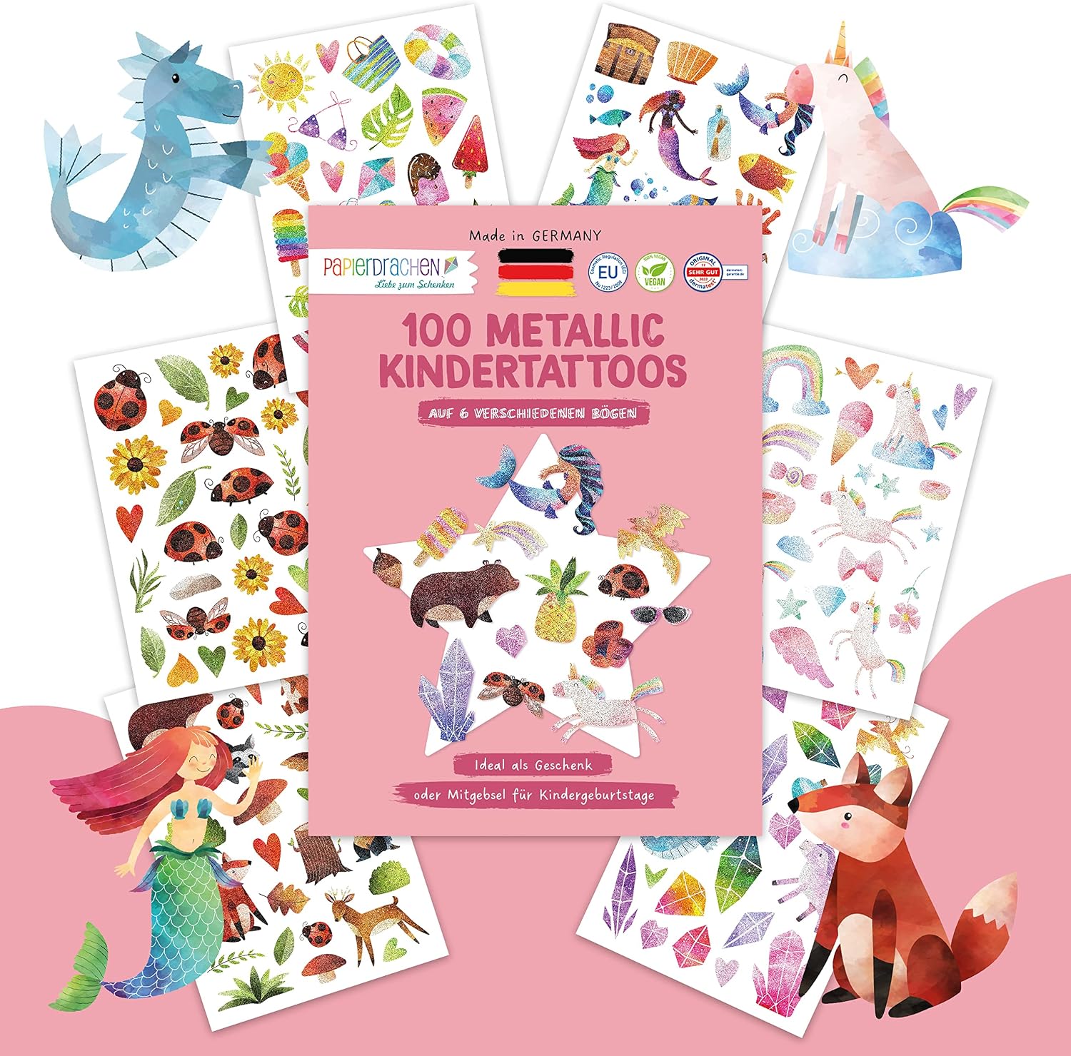 Thumbnail 6 de Papierdrachen Kinder Metallic-Tattoos 100 Stück