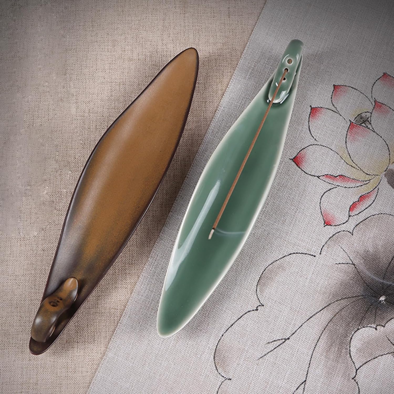 Thumbnail 4 de Moylor 9-inch Ceramic Incense Stick Holder with 3 Holes (Green) for Home, Yoga & Meditation