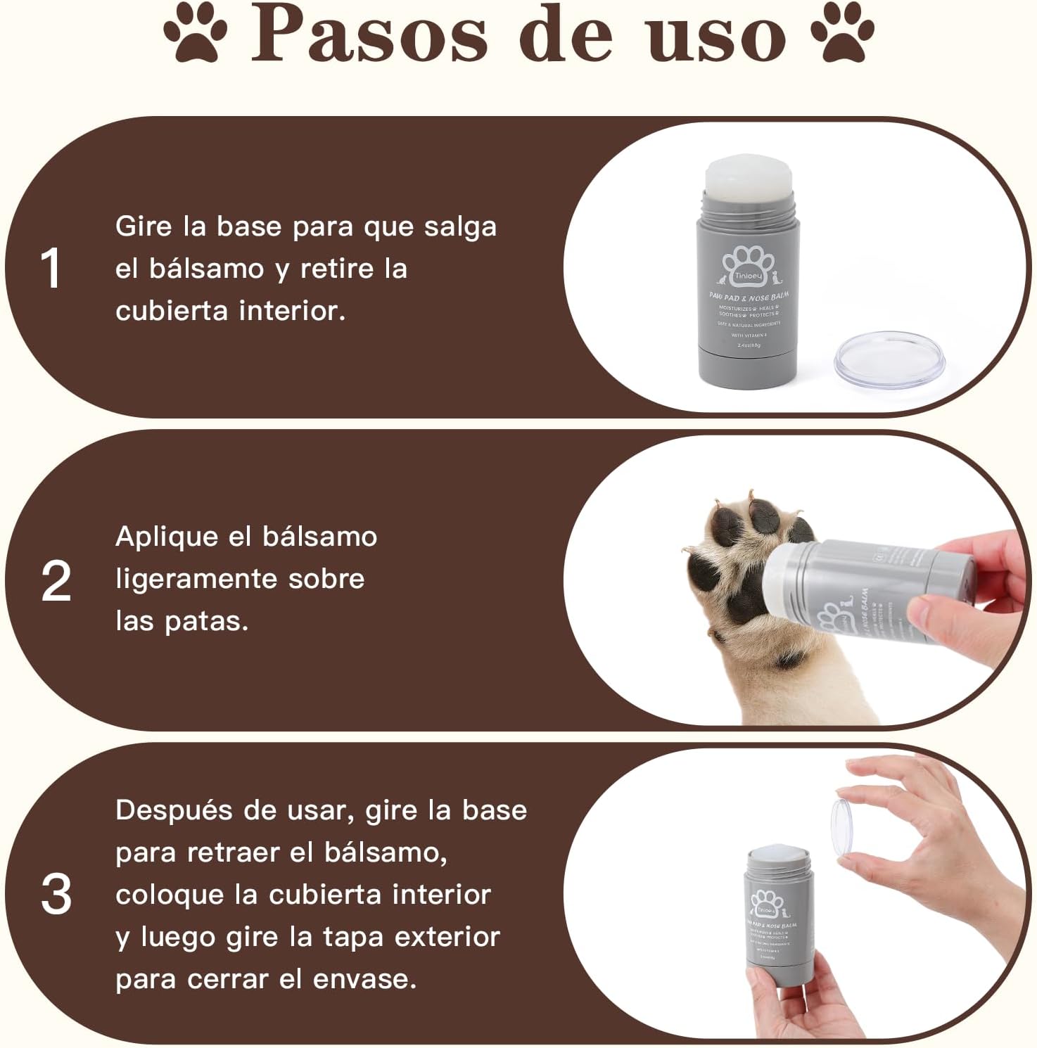 Detalle de Tinioey Crema Almohadillas para Perros (68g) – Natural y Segura, Protector de Patas, Nariz y Codos