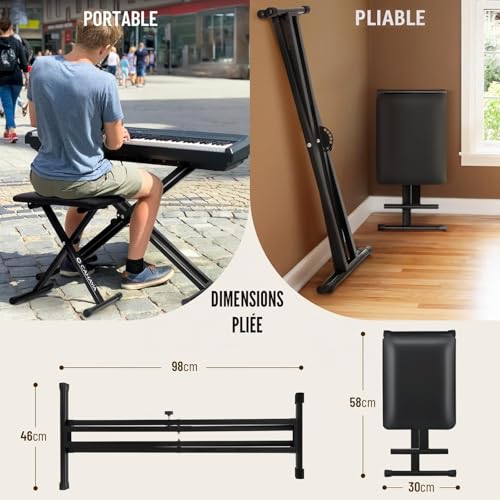 Detalle de CAHAYA Support de clavier et banc de clavier – kit réglable, pliable et robuste