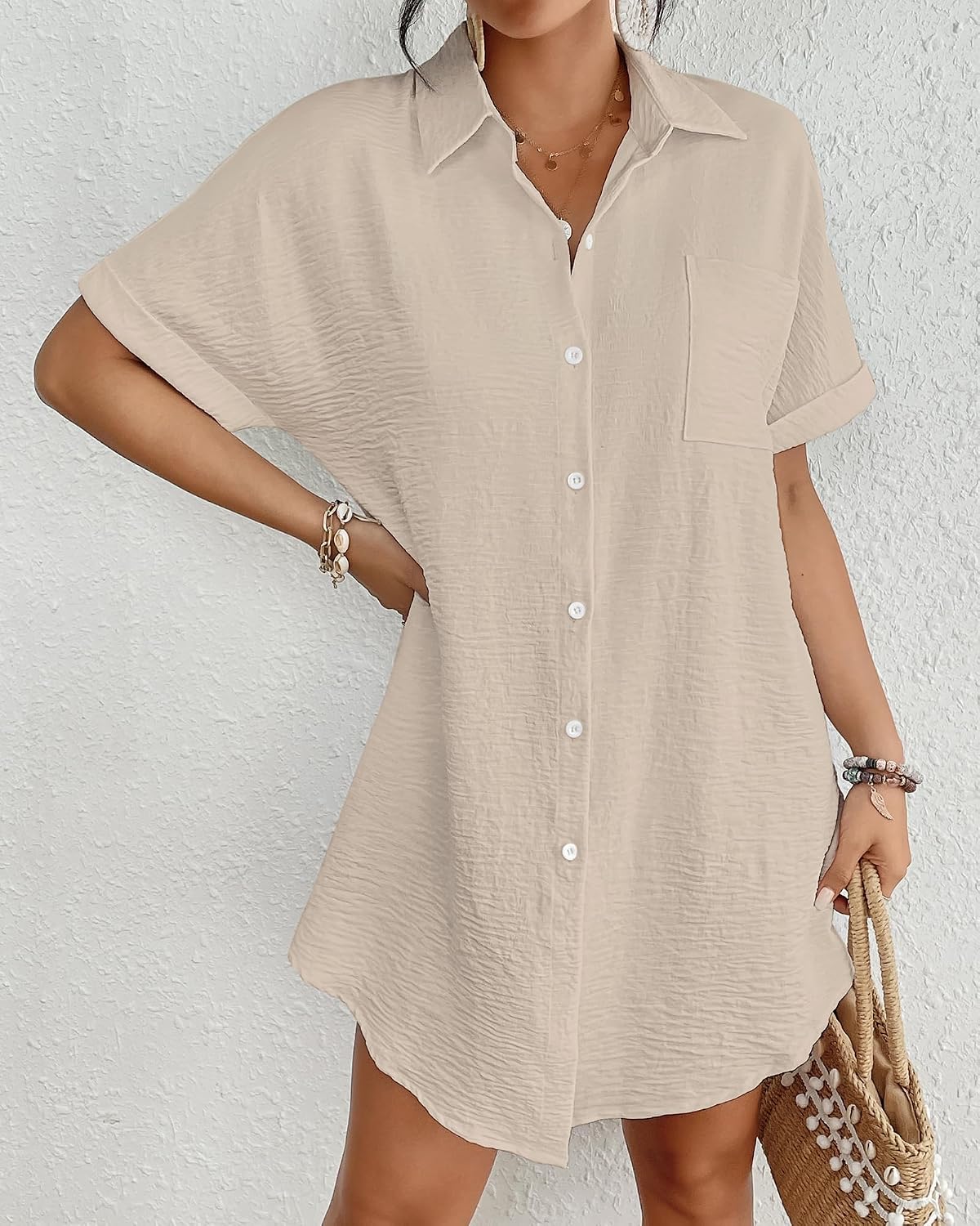 Detalle de Bsubseach Women Swimsuit Coverup Shirt Dress with Button-Down Design
