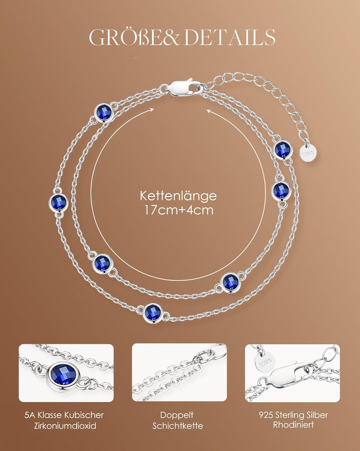 Thumbnail 3 de LOUISA SECRET Bracciale Donna in Argento 925 con Zirconi – multistrato, regolabile, regalo ideale