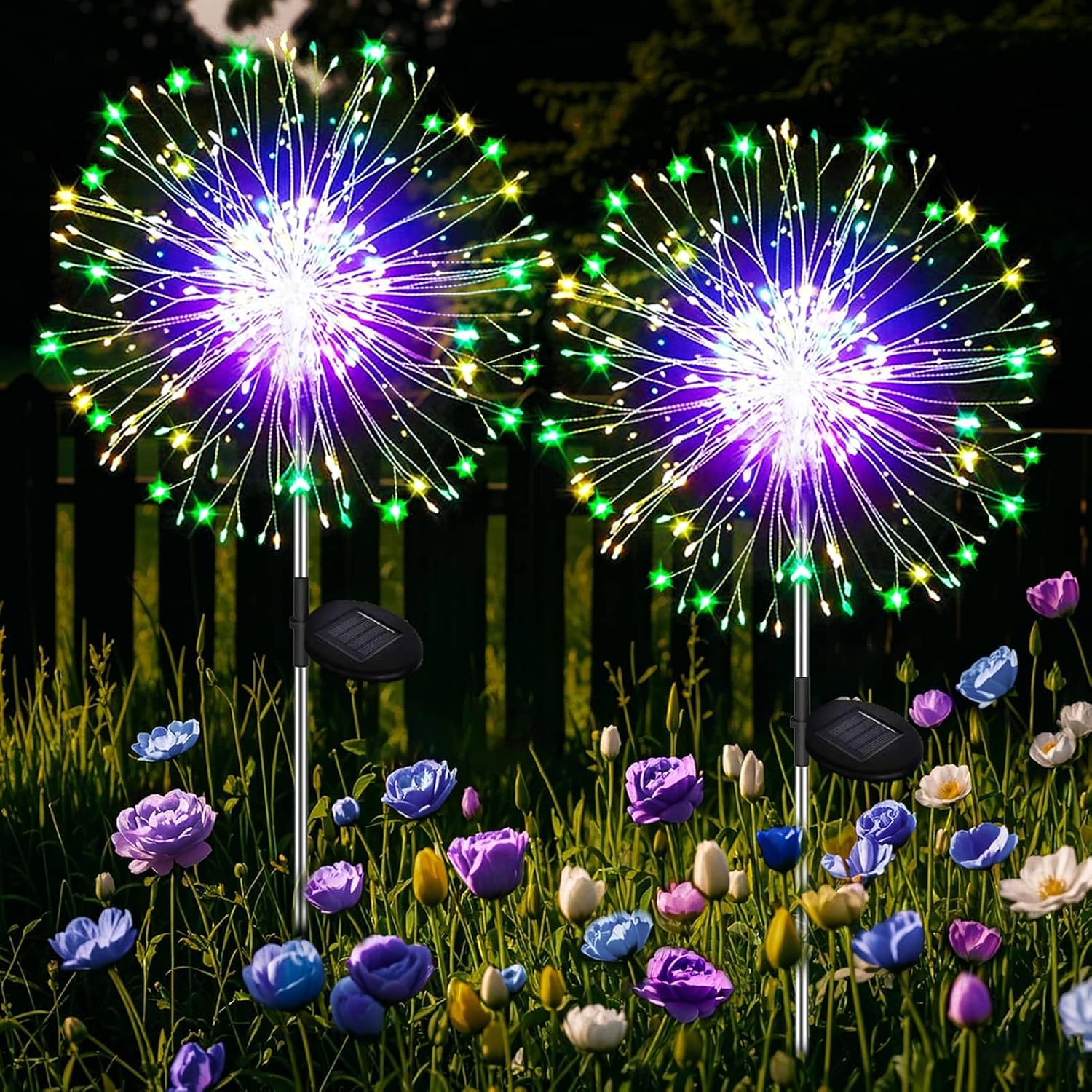 Detalle de Joycome Luci Solari 2 Pezzi Lampioni da Giardino Esterno con 120 LED – IP65, 8 Modalità e Memoria