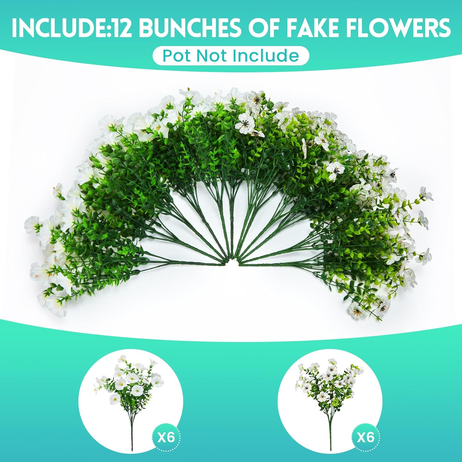 Thumbnail 1 de Hrobek Faux Silk Daisy & Petunia Flowers Set for Outdoor & Indoor Decor (12 Bunches, White)