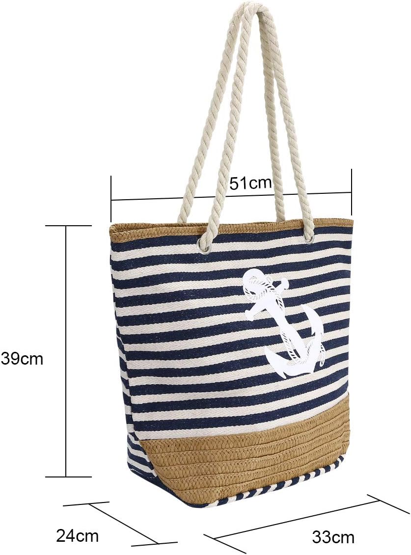 Detalle 2 de flintronic Sac de Plage pour Femmes – Grand sac fourre-tout en toile avec corde et motif Anchor