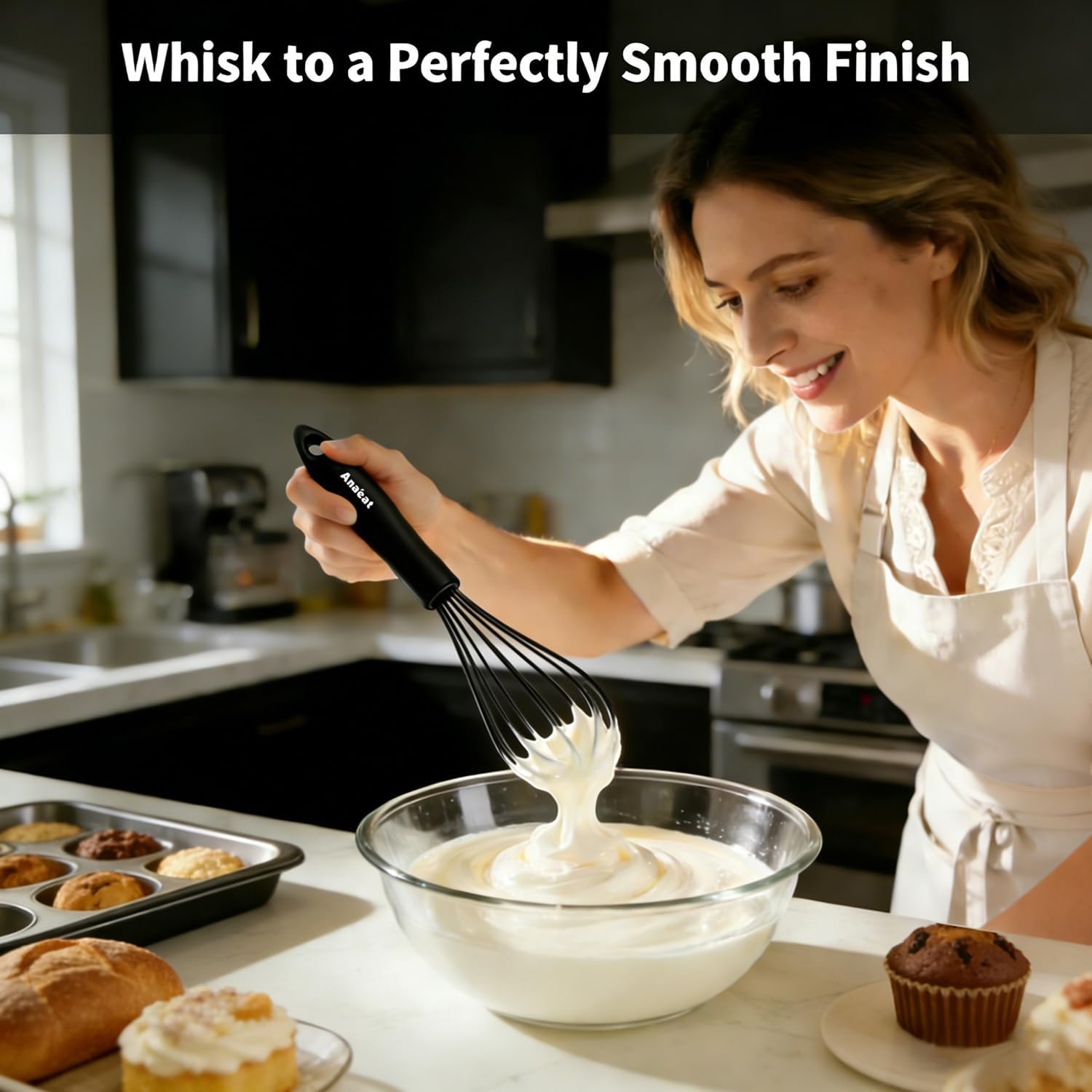 Thumbnail 1 de Anaeat Silicone Balloon Whisk Set (Black) – heat-resistant non-stick compatible milk, egg and batter whisk