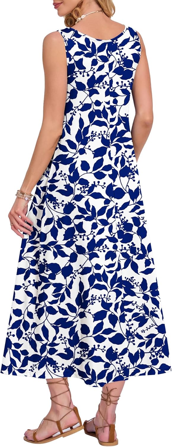 Detalle de Robe longue femme été sans manches A-coupe décontractée avec poche – AUSELILY