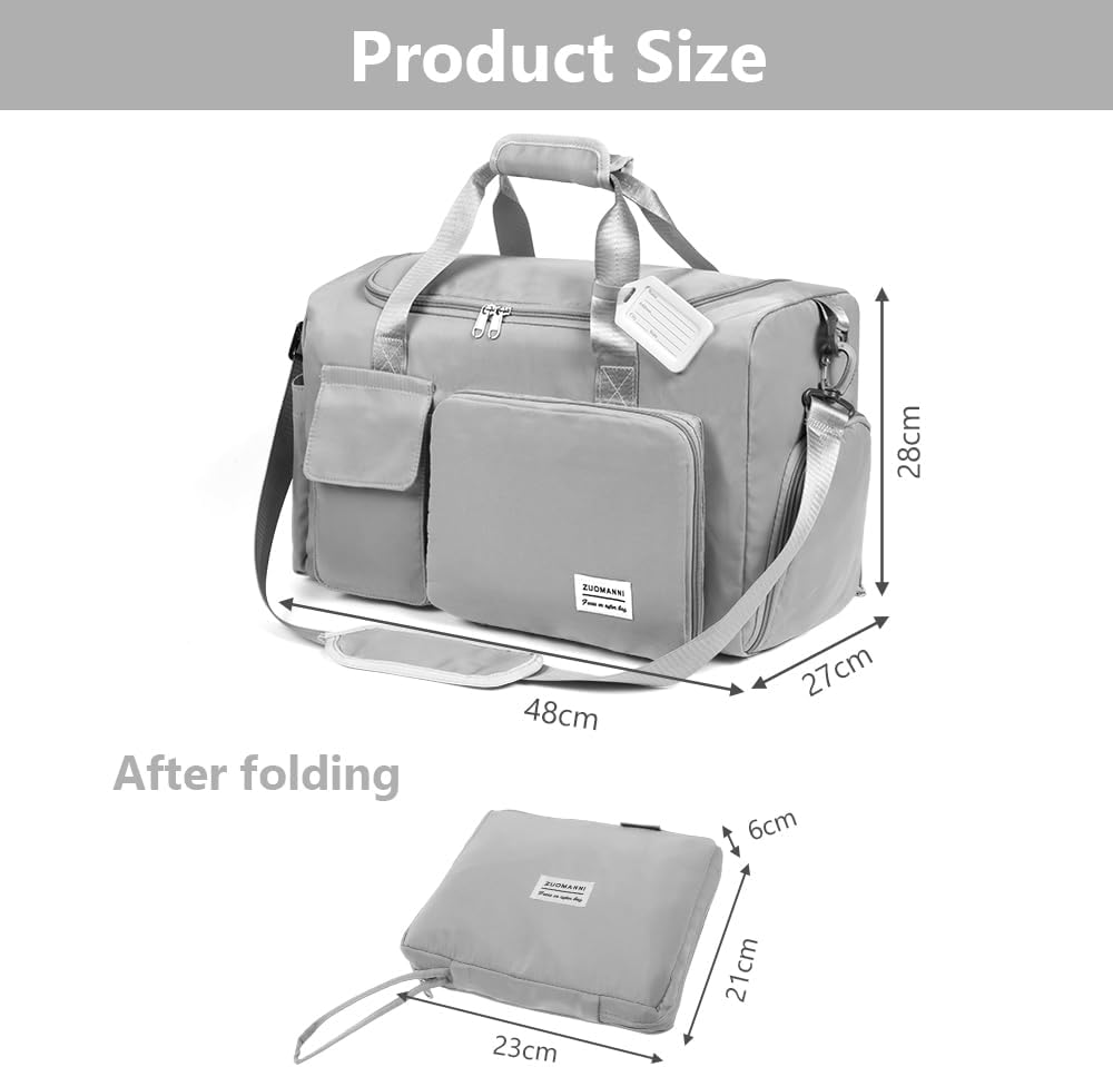 Thumbnail 1 de Flintronic faltbare Reisetasche 36 l (48 x 27 x 28 cm) – wasserabweisende Weekender-Tasche mit Gepäckanhänger in Grau