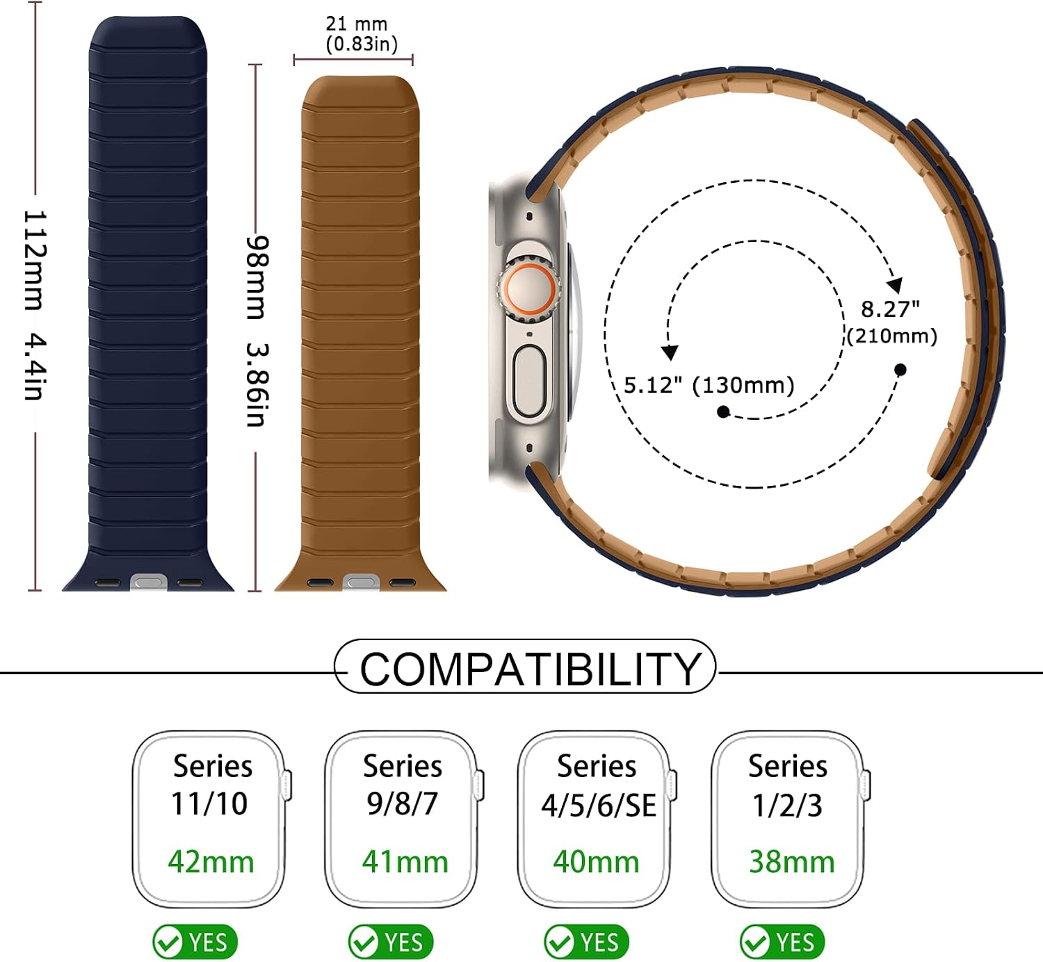 Detalle de Tasikar Double Sided Magnetic Silicone Strap for Apple Watch (42–38mm) – Brown Indigo
