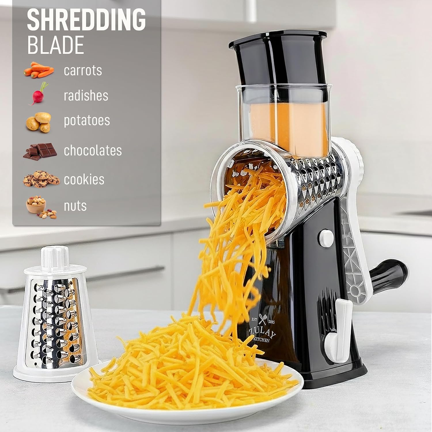 Detalle de Zulay Kitchen 5 Blade Rotary Cheese Grater, Hand Crank, 304 Stainless Steel