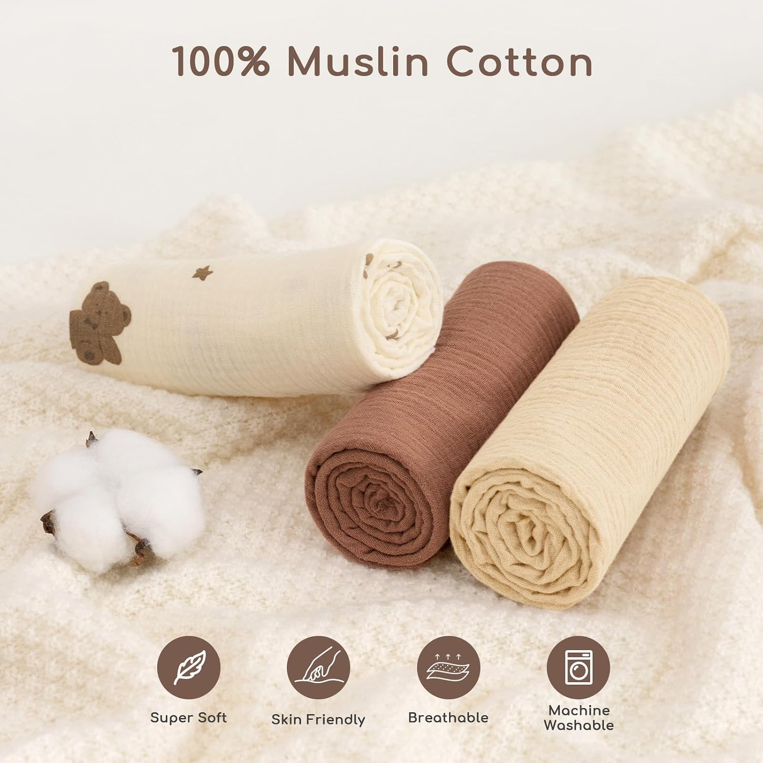 Detalle 2 de Yukkidds Baby Moses Basket Sheets 81x41cm, 3 Pack – 100% Muslin Cotton, 360° Elastic Fit