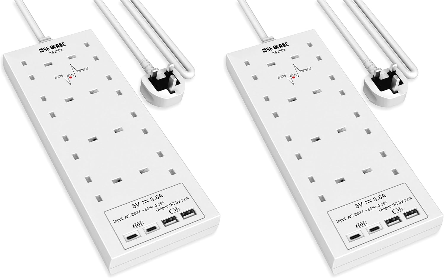 Thumbnail 6 de USB Extension Lead with 8-way Socket Surge Protection and 2m Cable (4× USB: 2C+2A)