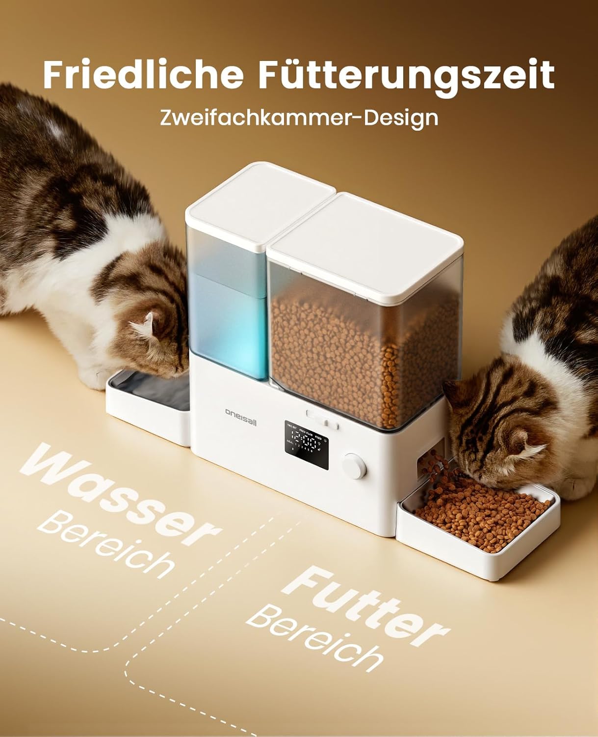 Thumbnail 3 de oneisall 2-in-1 Futterautomat & Trinkbrunnen für Katzen – 8,5 l (5 l Futter + 3,5 l Brunnen), bis 1–36 Portionen
