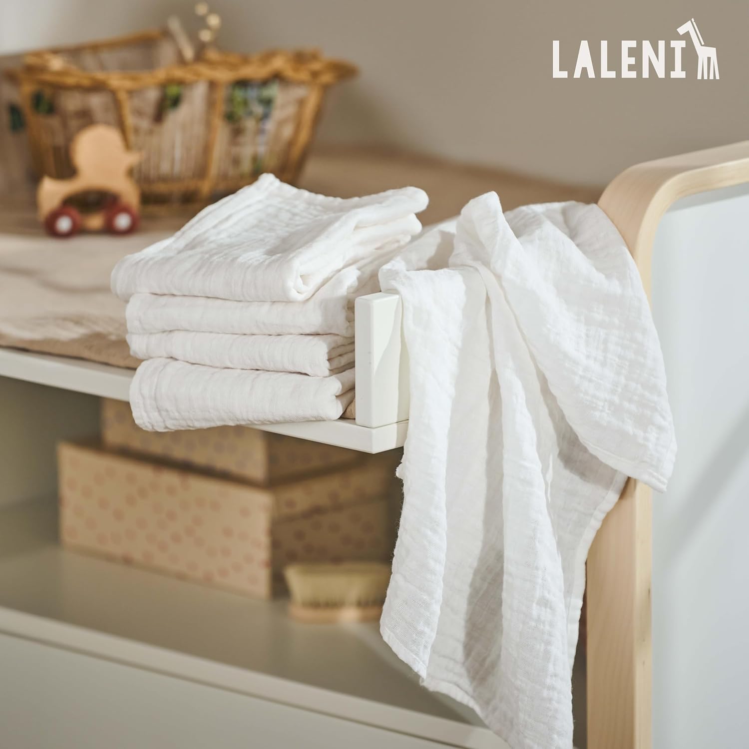 Thumbnail 6 de Laleni lot de 5 bavoirs bébé en pur coton en mousseline 70 x 70 cm – blancs