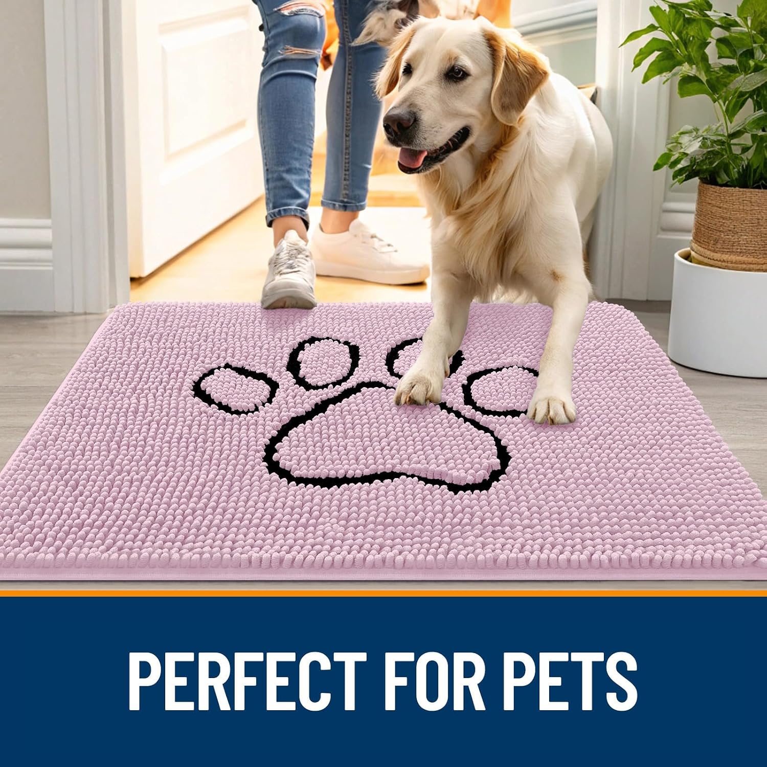 Detalle de OLANLY Dog Door Mat for Muddy Paws 30x20 — Plush Chenille, Non-Slip & Washable