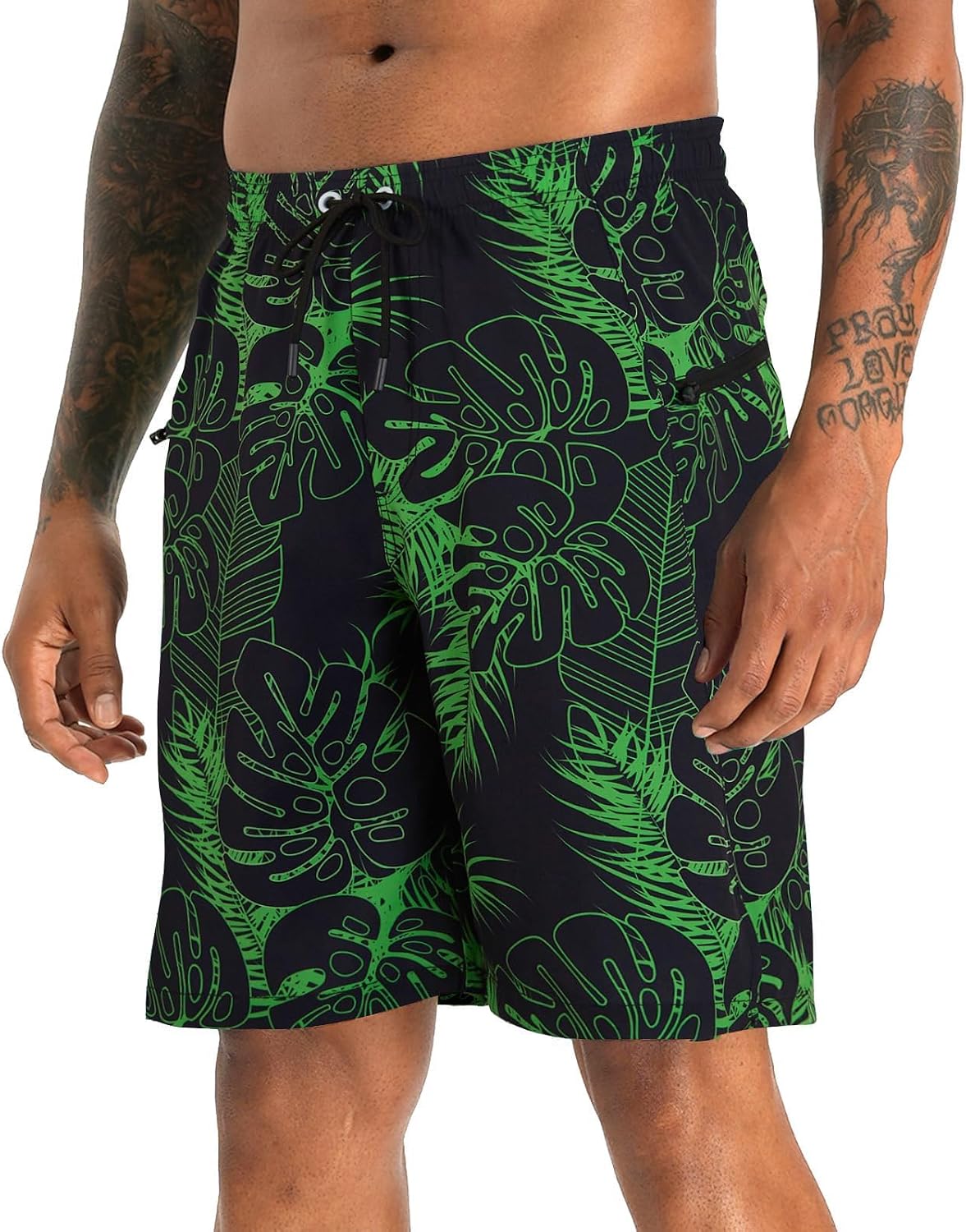 Detalle de APTRO Men's 9" Swim Shorts with Compression Liner, Zip Pocket & Quick-Dry Fabric