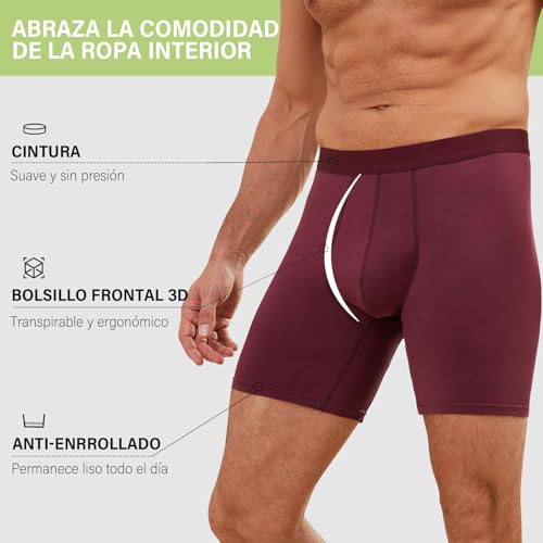 Detalle de PUTUO Calzoncillo Bóxer de Bambú para Hombre: Pack 6, Largo, Sin Etiquetas y Transpirable