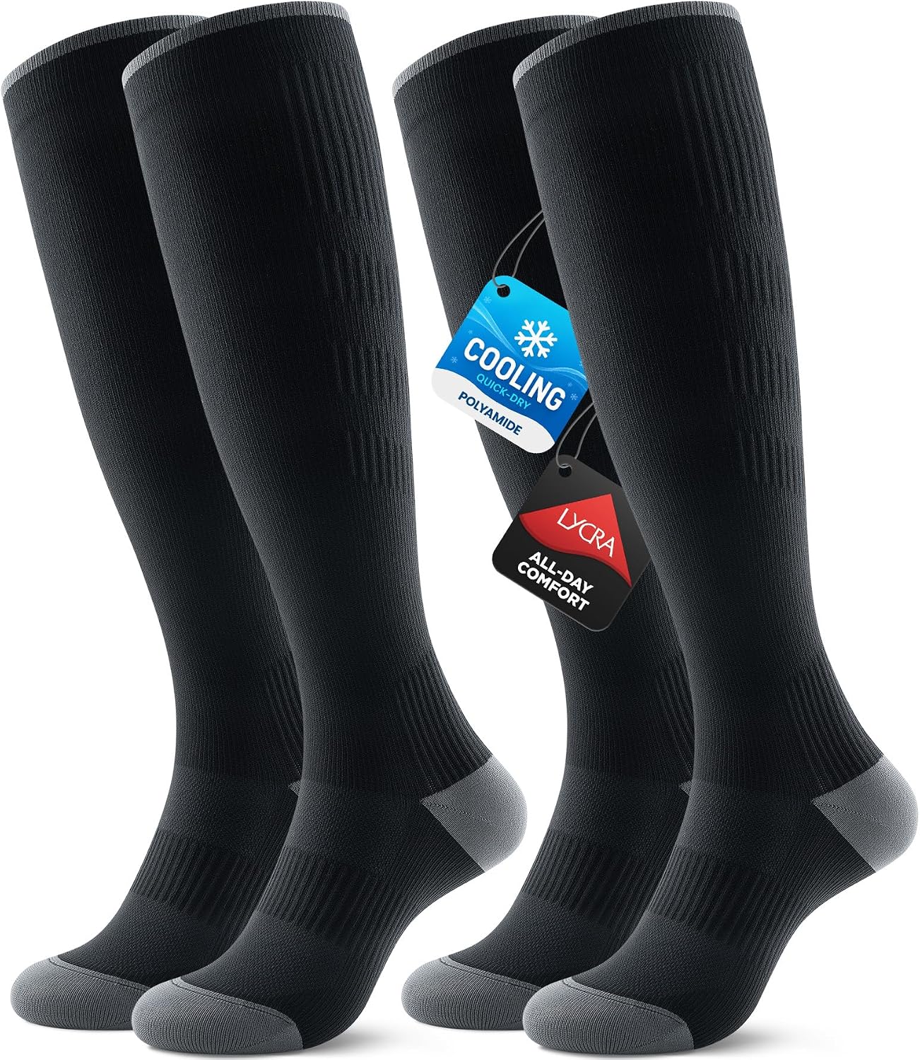 Detalle de Benirap Breathable Compression Socks for Women & Men, 20-30mmHg Knee-High (2 Pairs)
