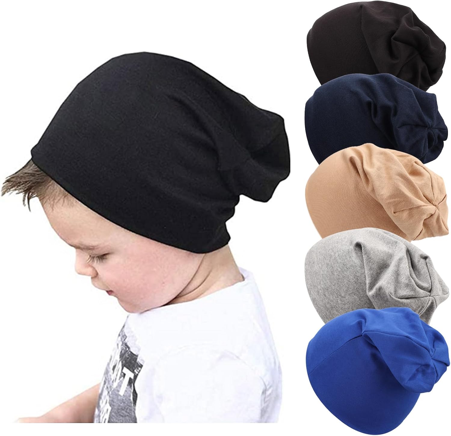 Detalle de DRESHOW 5 Pack Unisex Baby Hats: Cotton Knit Skull Caps for 6–60 Months