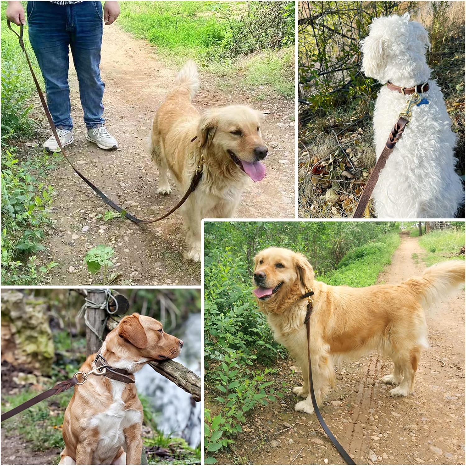 Detalle 2 de Meruogkar 本革犬用リード 6フィート 手編み・回転式フック ブラウン