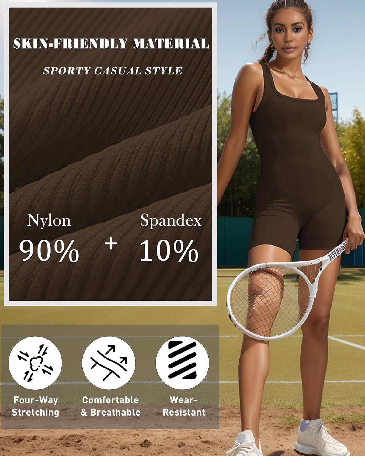Thumbnail 3 de Merlvida Sport-Jumpsuit für Damen – kurzer, nahtloser Bodycon Overall mit herausnehmbaren Brustpolstern