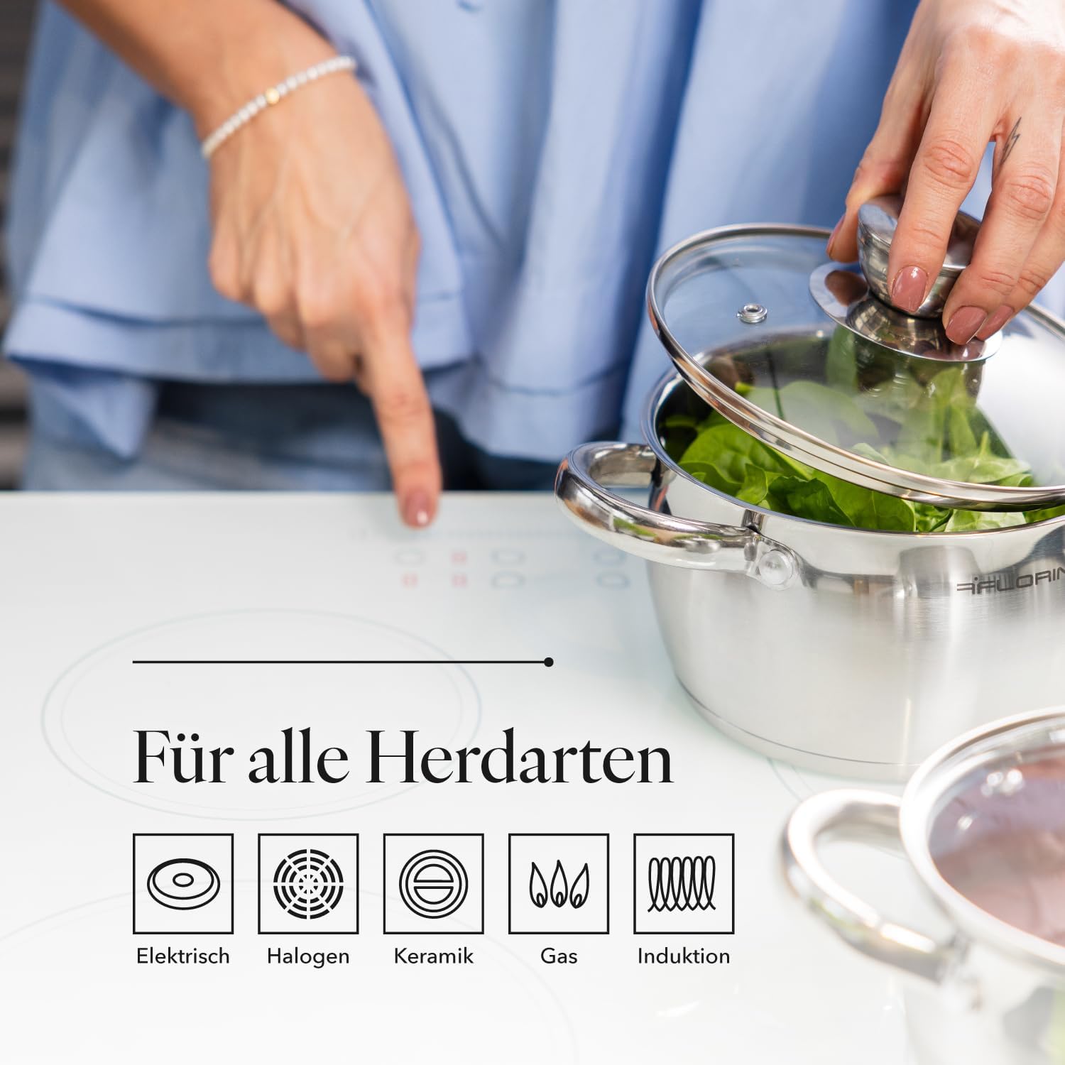 Detalle 2 de Florina Oliver 24 cm 6 L Edelstahltopf mit Glasdeckel – Induktion, spülmaschinengeeignet