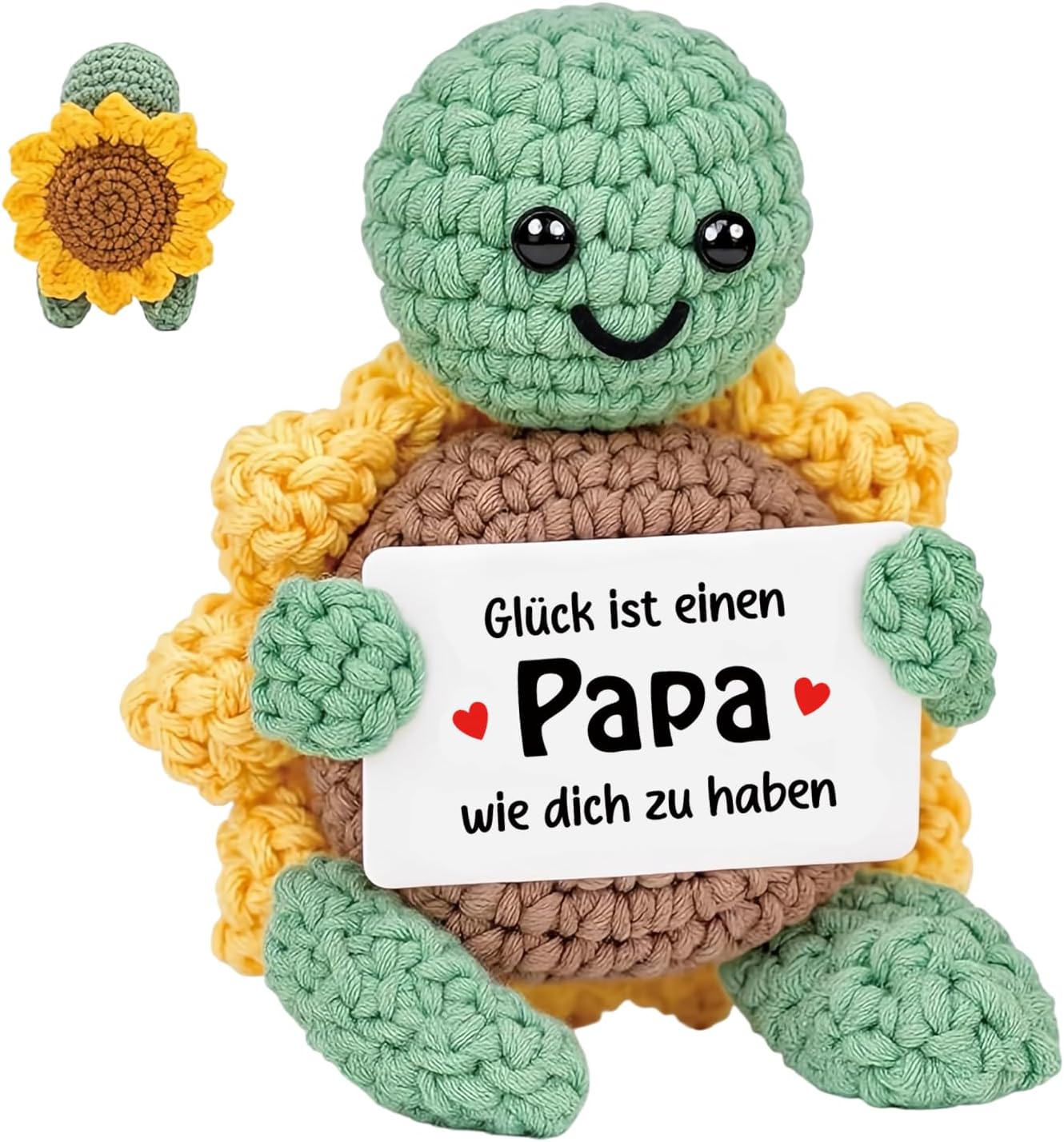 Detalle de HUKUMA Positive Schildkröte – handgefertigte Sonnenblumenschildkröte als Geschenk für Papa