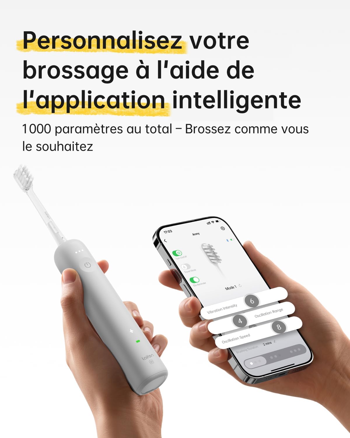 Detalle 2 de Laifen Wave Special — brosse à dents électrique sonique, oscillation 60°, autonomie jusqu’à 50 jours, 2 têtes de brossage, IP68 (gris mat)