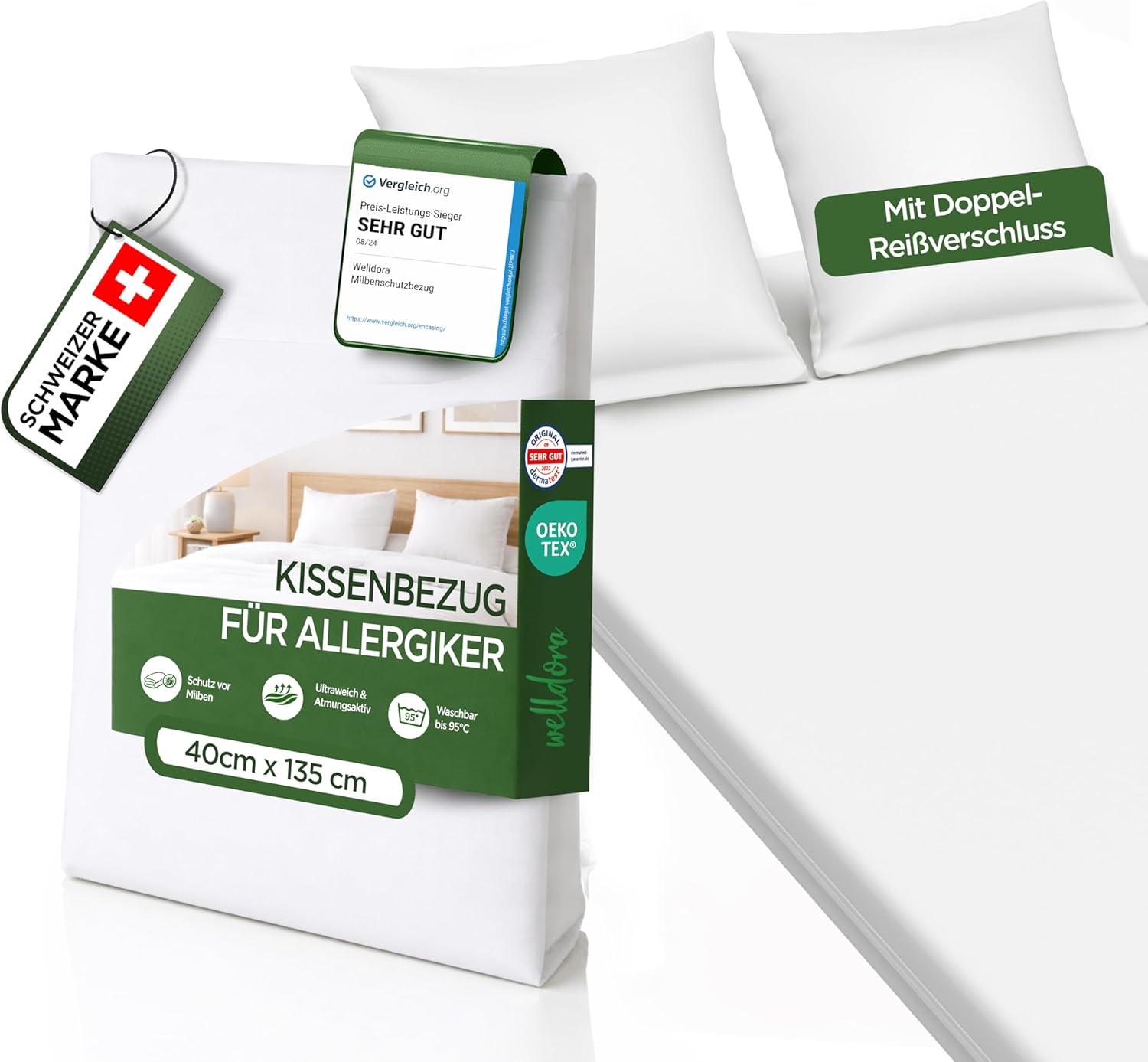 Thumbnail 6 de Welldora 2er-Set Milbenbezug Kissen 40x80