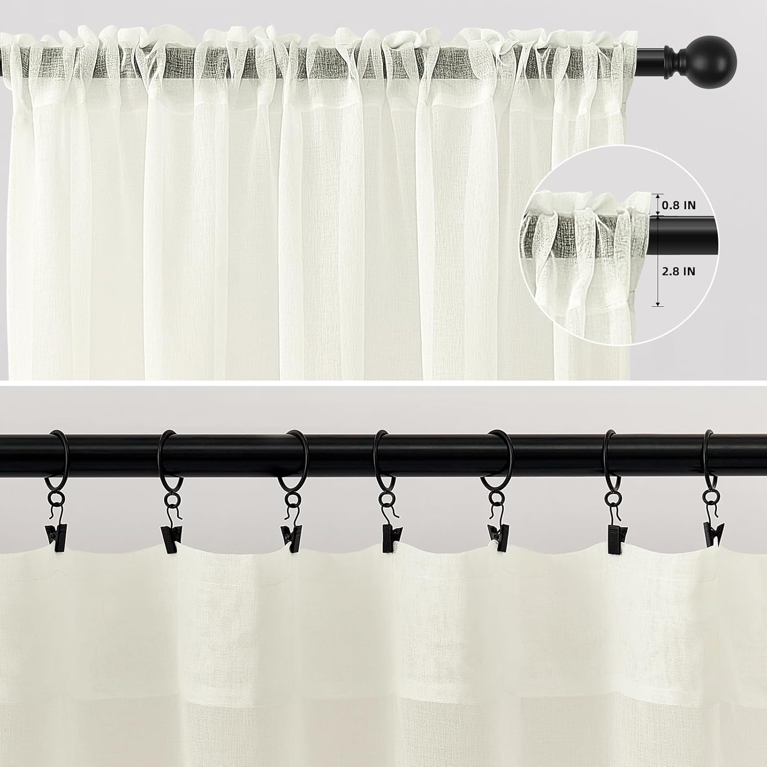Thumbnail 4 de Topfinel Lot de 2 Rideau Voilage Passant Tringle 140x160 cm — Semi-Transparents en Polyester