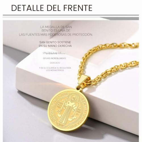 Thumbnail 1 de PROSTEEL San Benito de Nursia – Cruz Oro con Medalla y Cadena Dorada 55 cm Ajustable