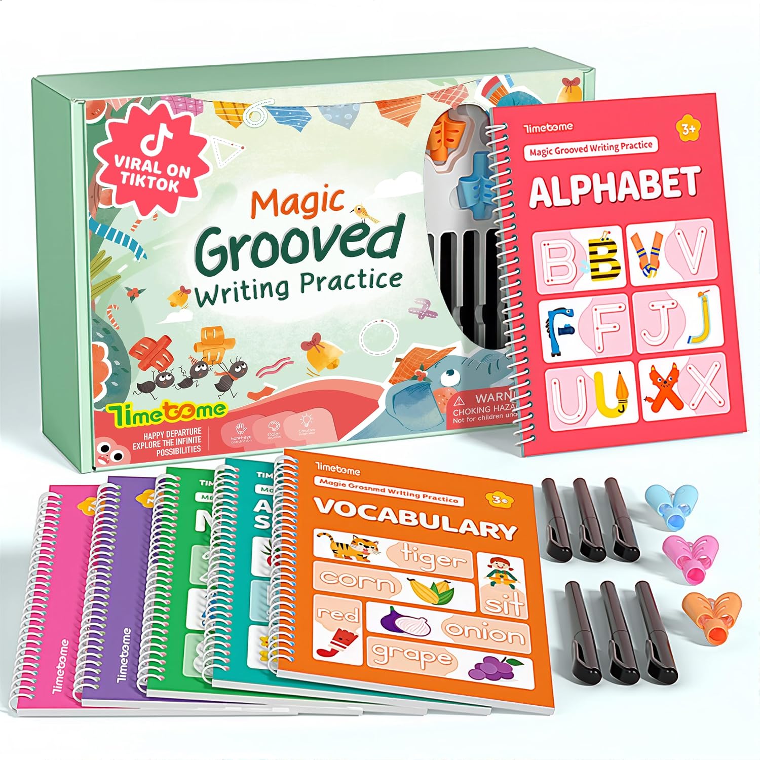 Detalle de Timetome Reusable 3D Groove Writing Practice Books for Kids, 6-Book Set