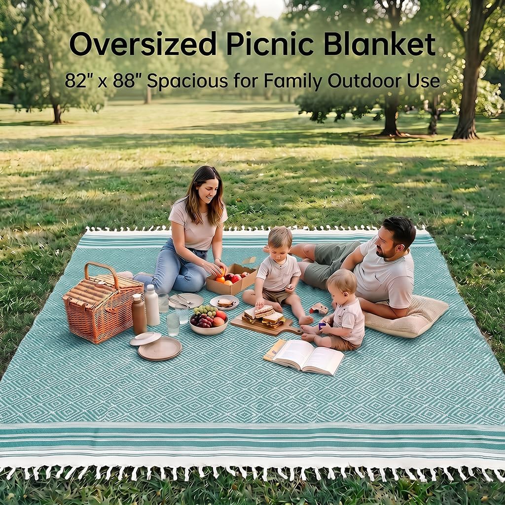 Thumbnail 4 de Yongoes XL-23-Teal Oversized Turkish Beach Towel Blanket, Teal Cotton Blend