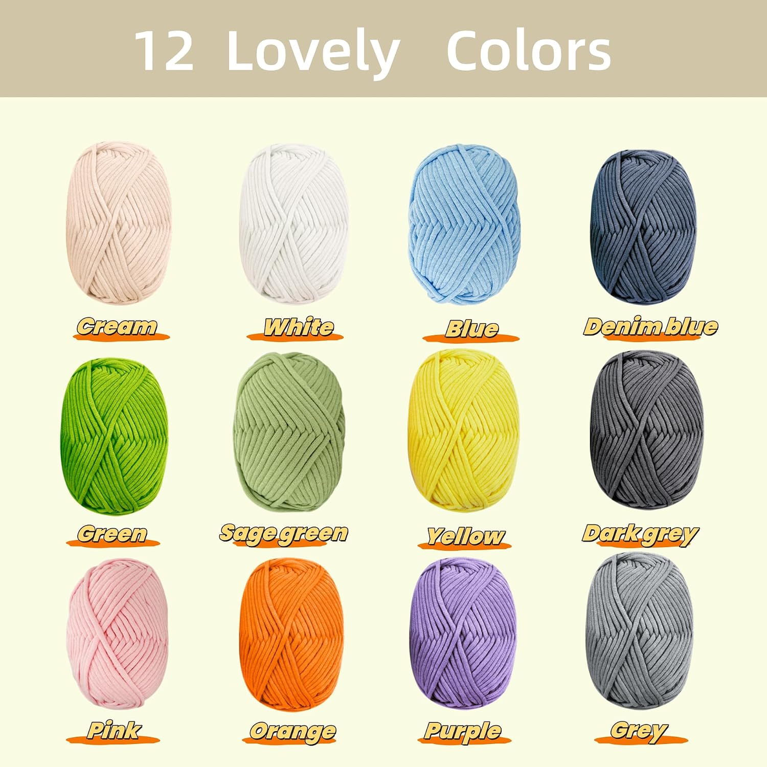 Detalle de Häkelgarn Baumwolle Chenille 12×50 g Set