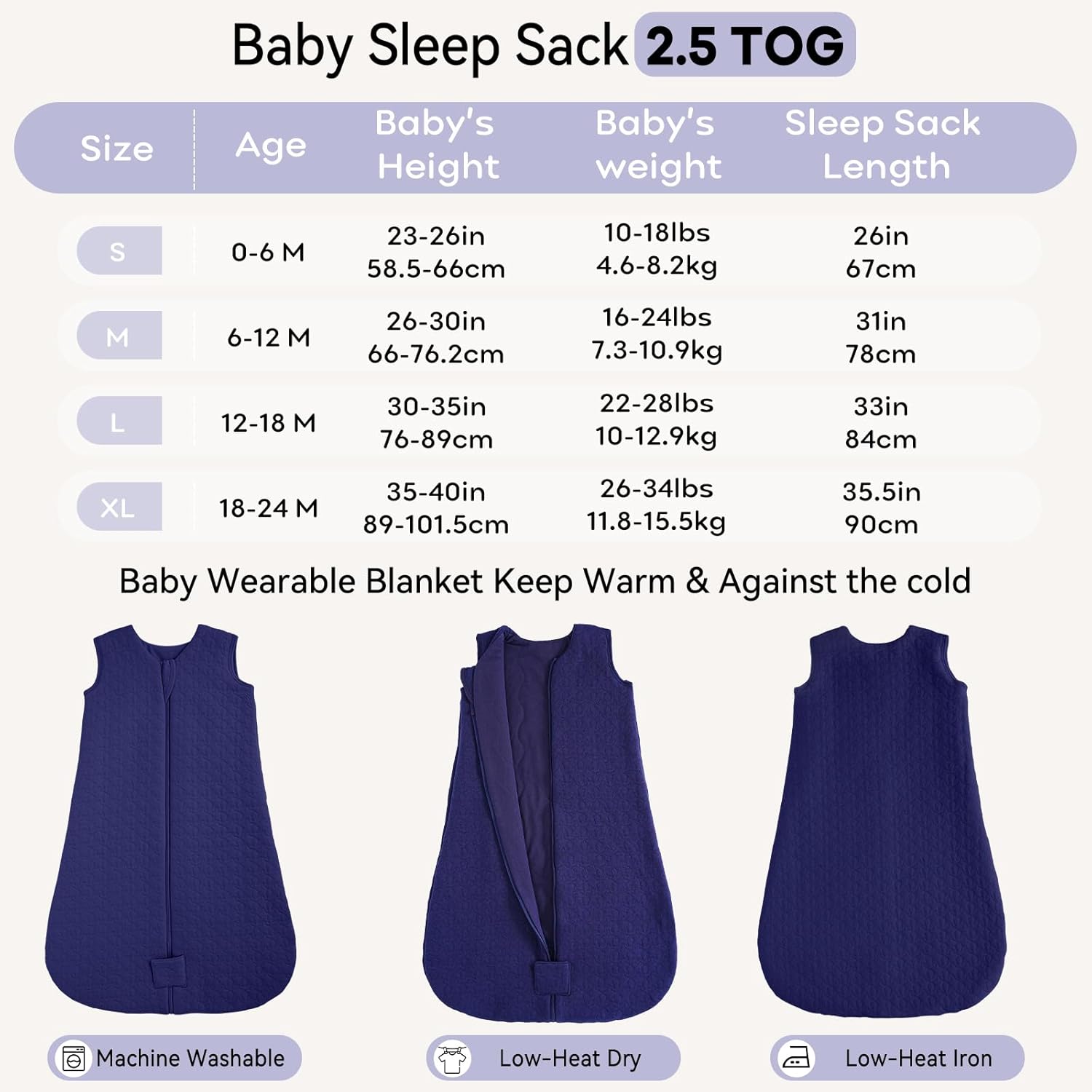 Thumbnail 4 de Unnivoll Schlafsack Baby Winter 2,5 Tog – Baumwolle, 84 cm, Marine Blau