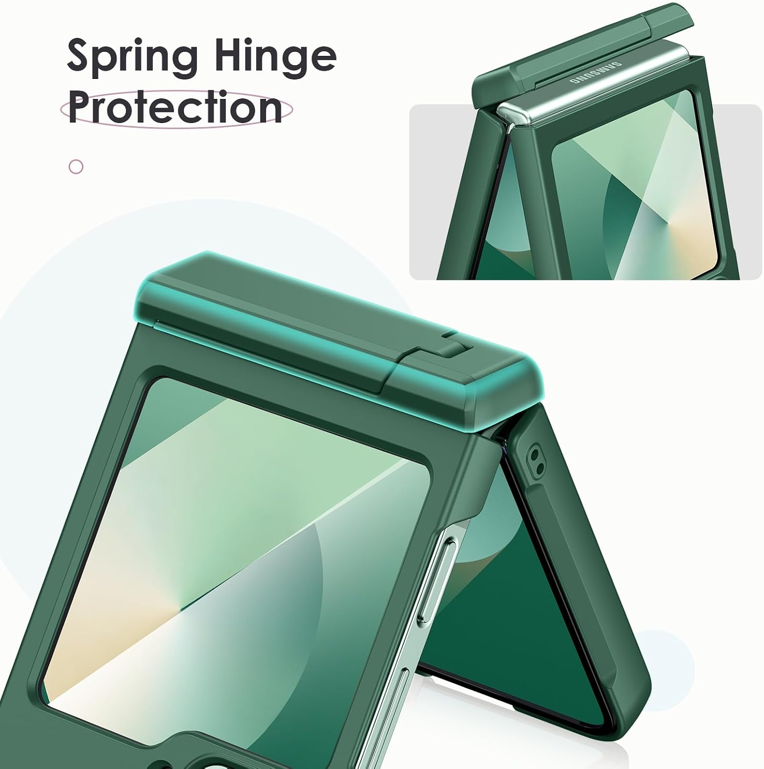 Detalle de HWeggo Case for Galaxy Z Flip 7 FE / Z Flip 6 – Hinge Protection, Hidden Kickstand & Built-in Screen Protector (Green)