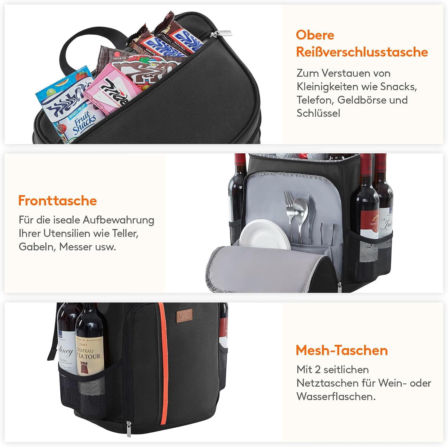 Thumbnail 4 de Lifewit 22L Kühlrucksack für 30 Dosen (30,5 x 17,8 x 40,5 cm) – auslaufsicher, isoliert, wasserdicht, schwarz