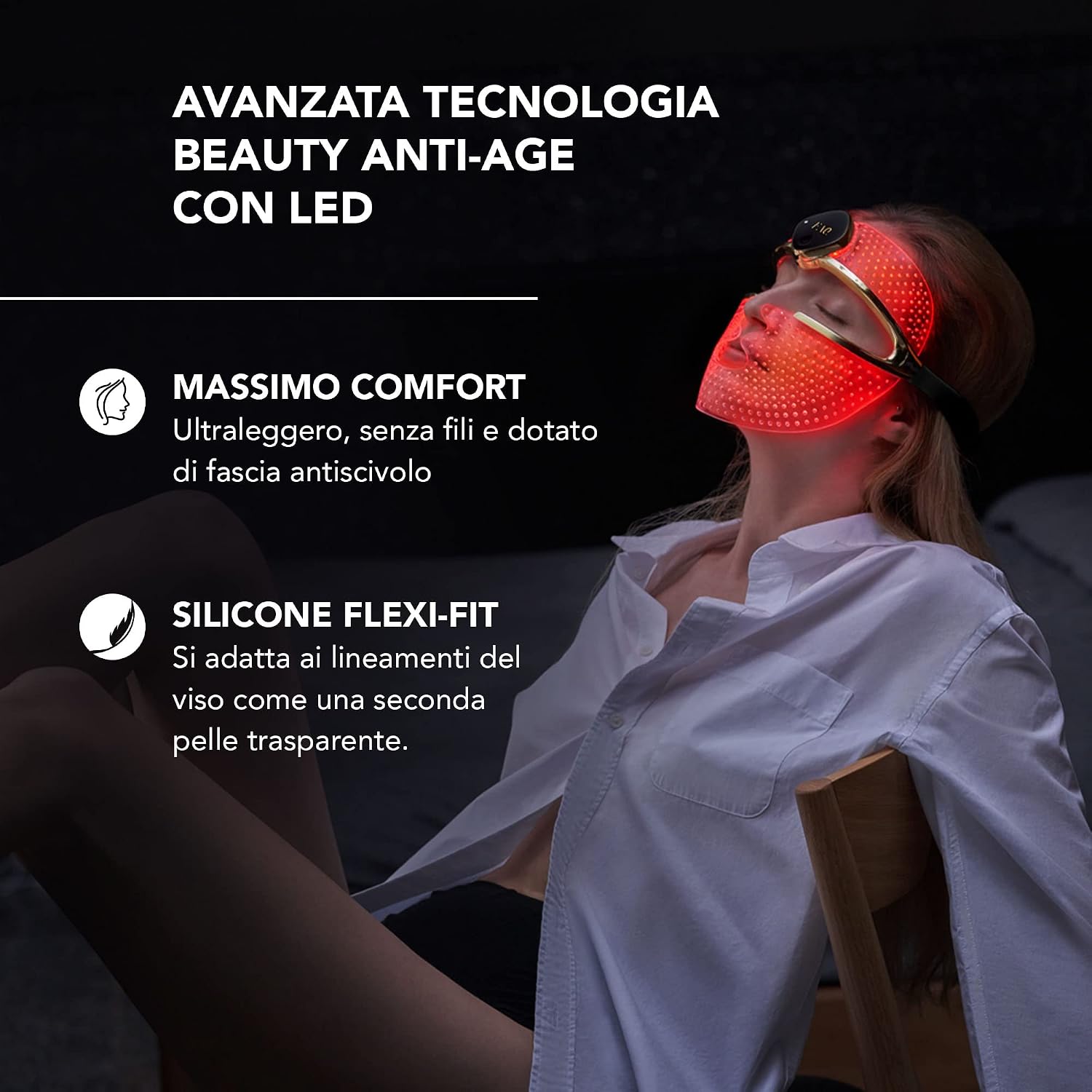 Detalle de FAQ 202 Maschera viso LED wireless con custodia da viaggio – Skincare anti-age